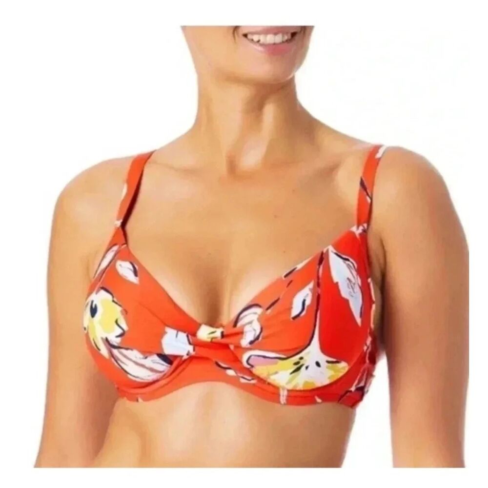 Catalina Orange Floral Twist Front Underwire Swim Top Plus Size 2X